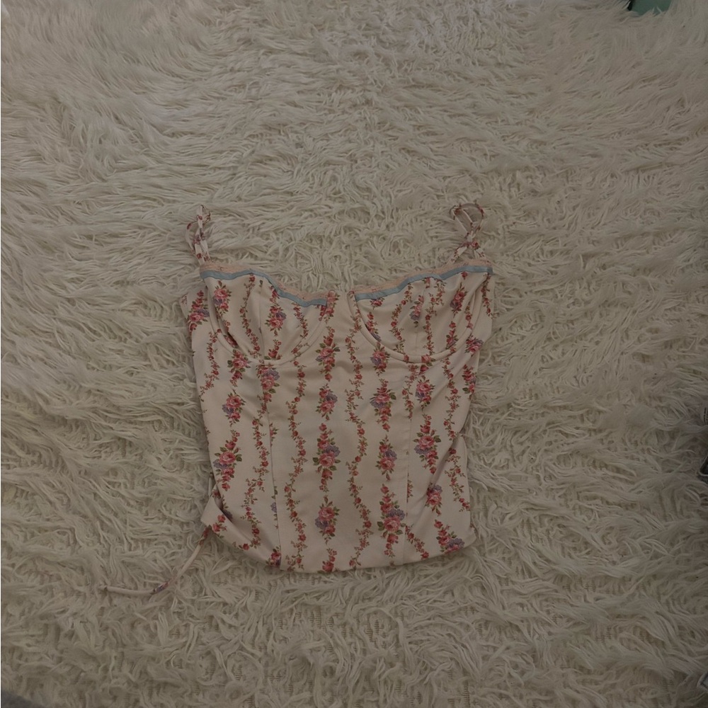 Floral Cream and Pink Women's corset top